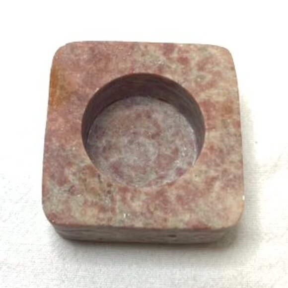 Vtg Soapstone Votive Tea Light Holder Pink Square Carved Scroll Boho - Picture 2 of 6